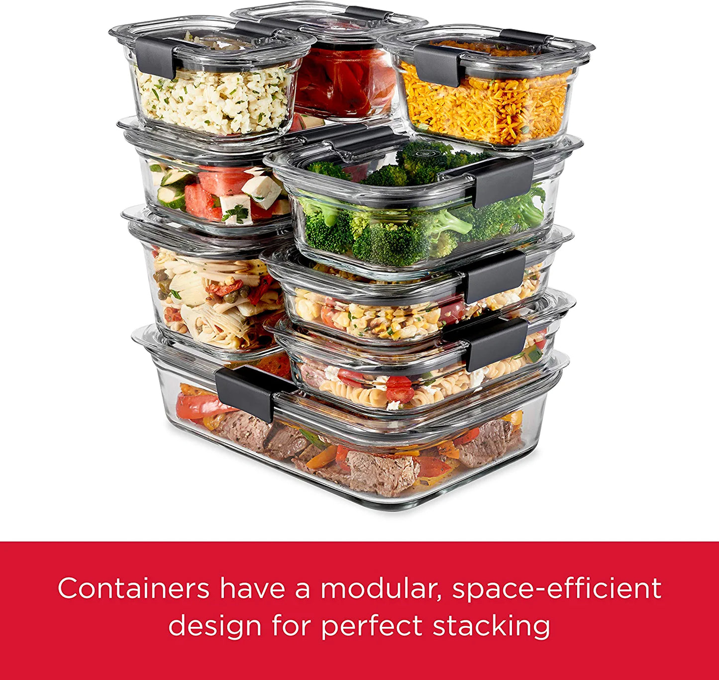 8-Piece Brilliance Glass Food Storage Containers with Lids for Lunch, Meal Prep, and Leftovers, Dishwasher and Oven Safe, Clear/Grey