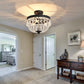 3-Light Semi Flush Mount Ceiling Light，Black Antique Modern Crystal Chandelier Fixture，Ceiling Lighting for Closet Bedroom Hallway Kitchen Dining Room Bathroom