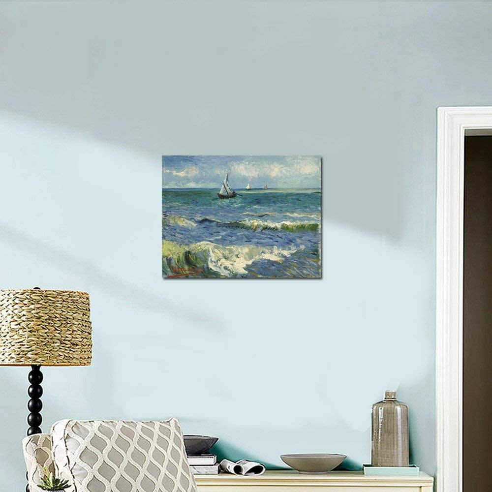 Canvas Prints Wall Art Seascape at Saintes Maries by Vincent Van Gogh Oil Paintings Reproduction Classical Giclee Artwork Ocean Sea Pictures for Bedroom Bathroom Kitchen Home Decorations