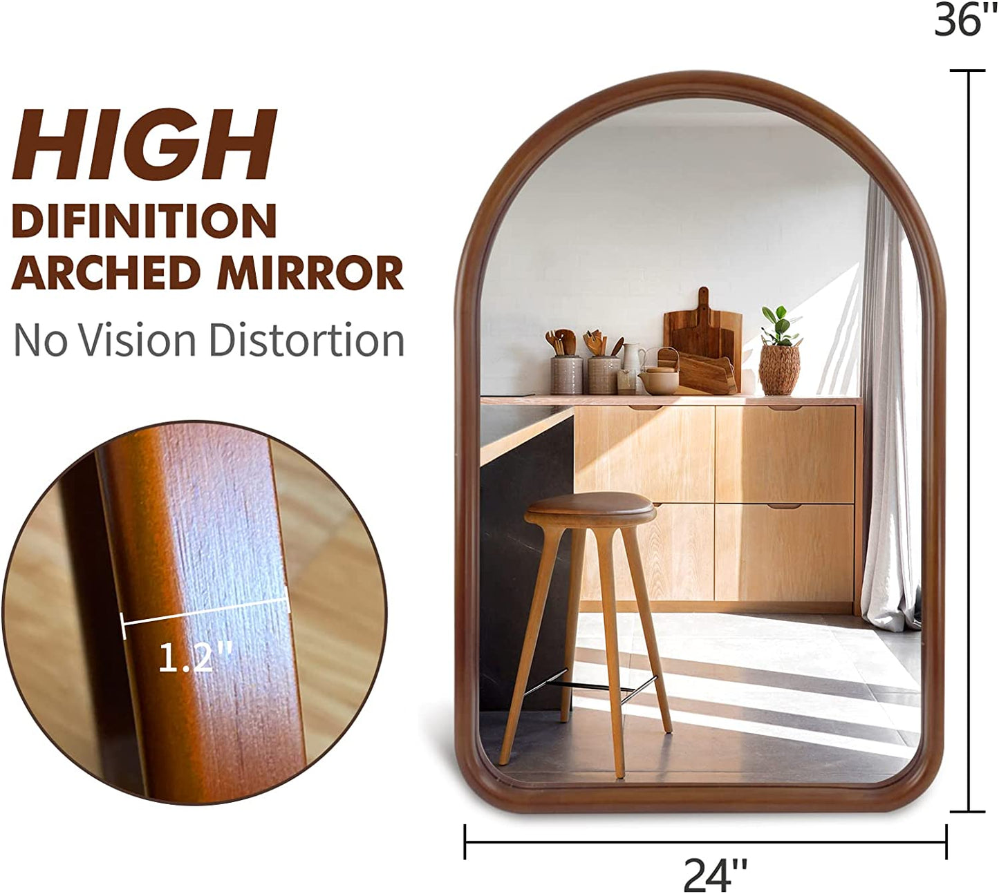Arched Wall Mirror 20"X30" Wall-Mounted Mirror with Wood Frame, Bathroom Mirror Arch Mirror for Bedroom Living Room Entryway, Dark Walnut