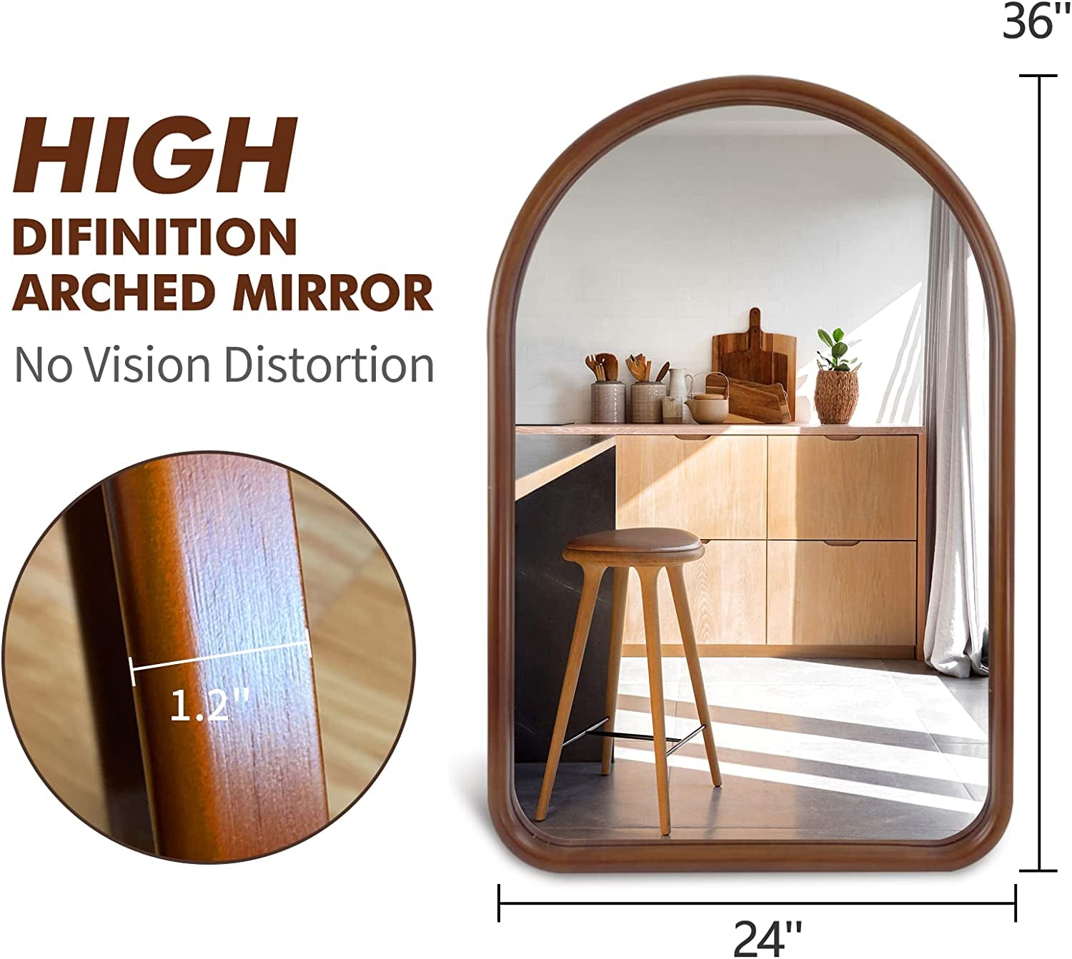 Arched Wall Mirror 20"X30" Wall-Mounted Mirror with Wood Frame, Bathroom Mirror Arch Mirror for Bedroom Living Room Entryway, Dark Walnut