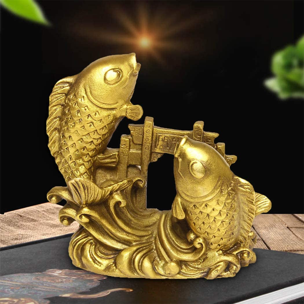 BRABUD Chinese Handmade Brass Small Arowana Golden Fish Statue Home Decor Gift 3''(H) BS054