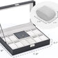 Watch Box, 8 Slots Lockable Leather Watch Case Organizer with Ring Storage for Women Men, Black