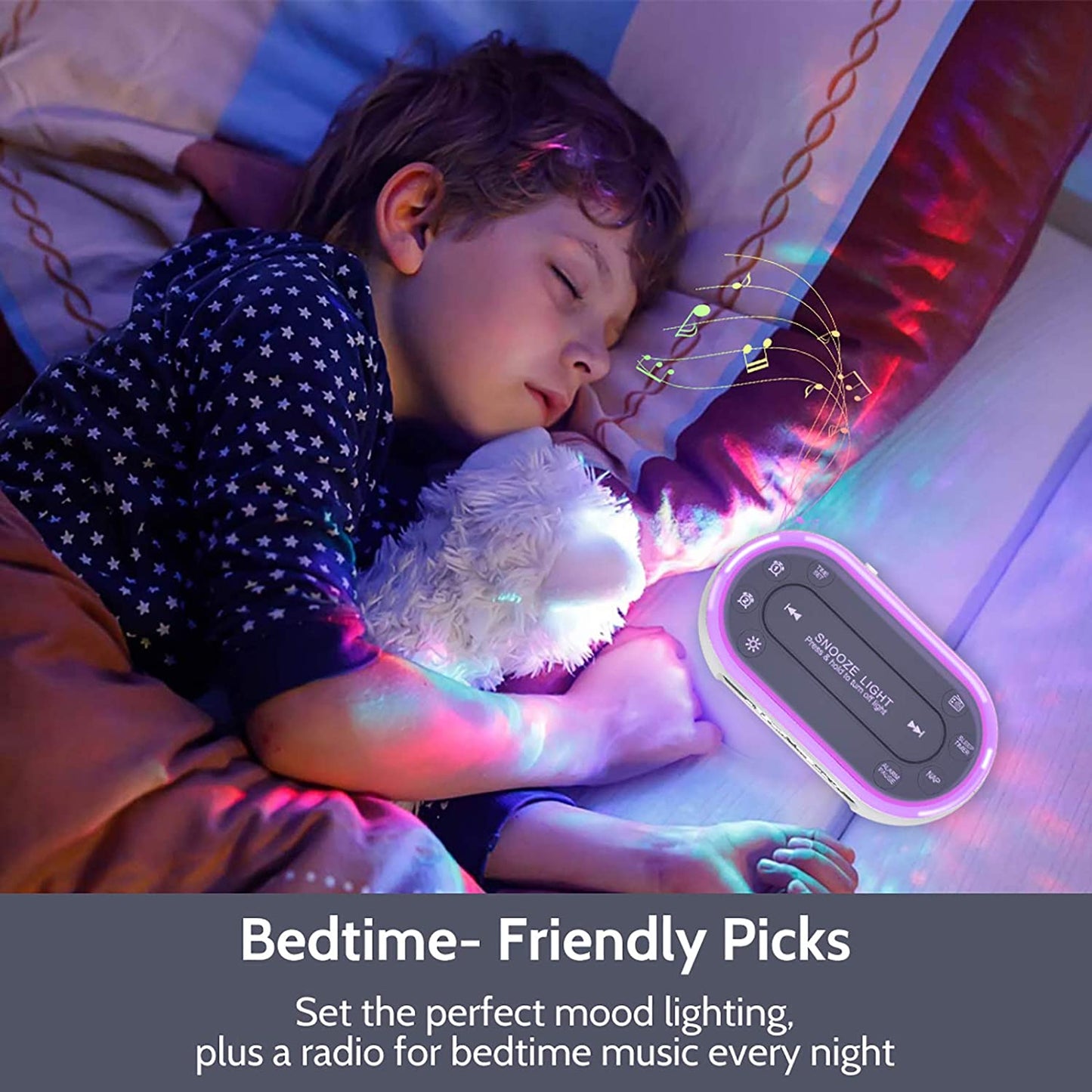Glow Small Alarm Clock Radio for Bedrooms with 7 Color Night Light, Dual Alarm, Dimmer, USB Charger, Battery Backup, Nap Timer, FM Radio with Auto-Off Timer for Bedside（White）