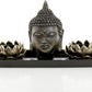 ® Lotus Tea Light Candle Holders with Buddha Head Sculpture and Wood Display Tray