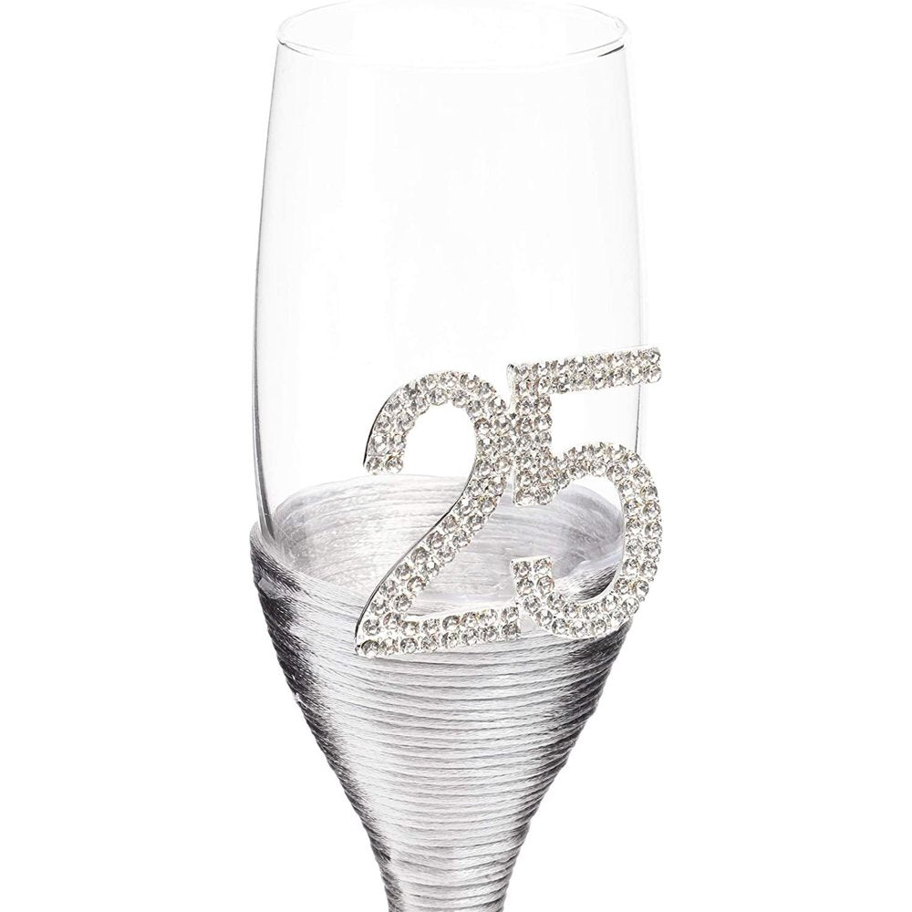Set of 2 25Th Wedding Anniversary Champagne Flutes Glasses for Mr and Mrs Toasting Party Celebration Gift