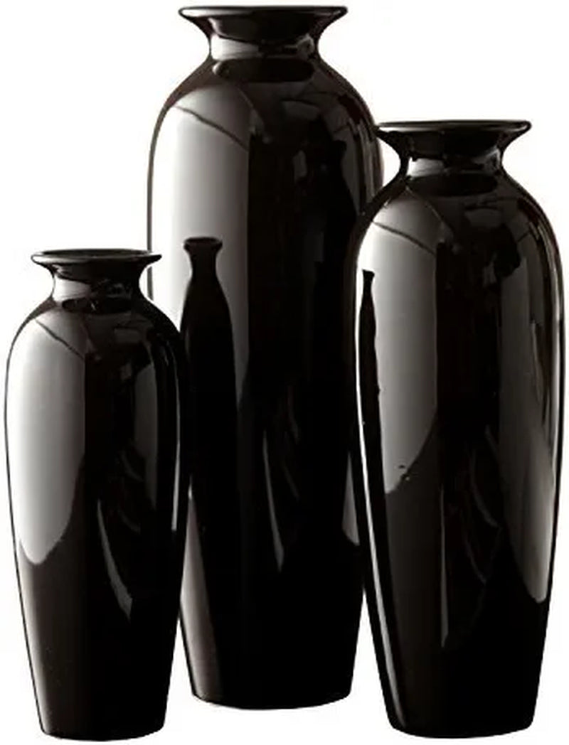 Set of 3 Black Ceramic Vases. Ideal Gift for Wedding or Special Occasions for Use in Home Office Decor Spa Aromatherapy Settings O9