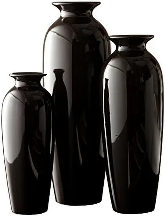 Set of 3 Black Ceramic Vases. Ideal Gift for Wedding or Special Occasions for Use in Home Office Decor Spa Aromatherapy Settings O9
