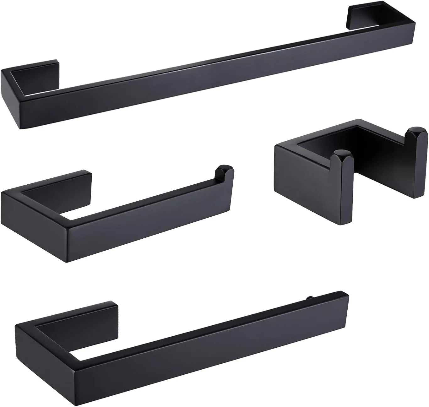 Premium Stainless Steel 4 Pieces Bathroom Hardware Accessories Set Wall Mounted Towel Bar Towel Holder Robe Hook Toilet Paper Holder ， Matte Black