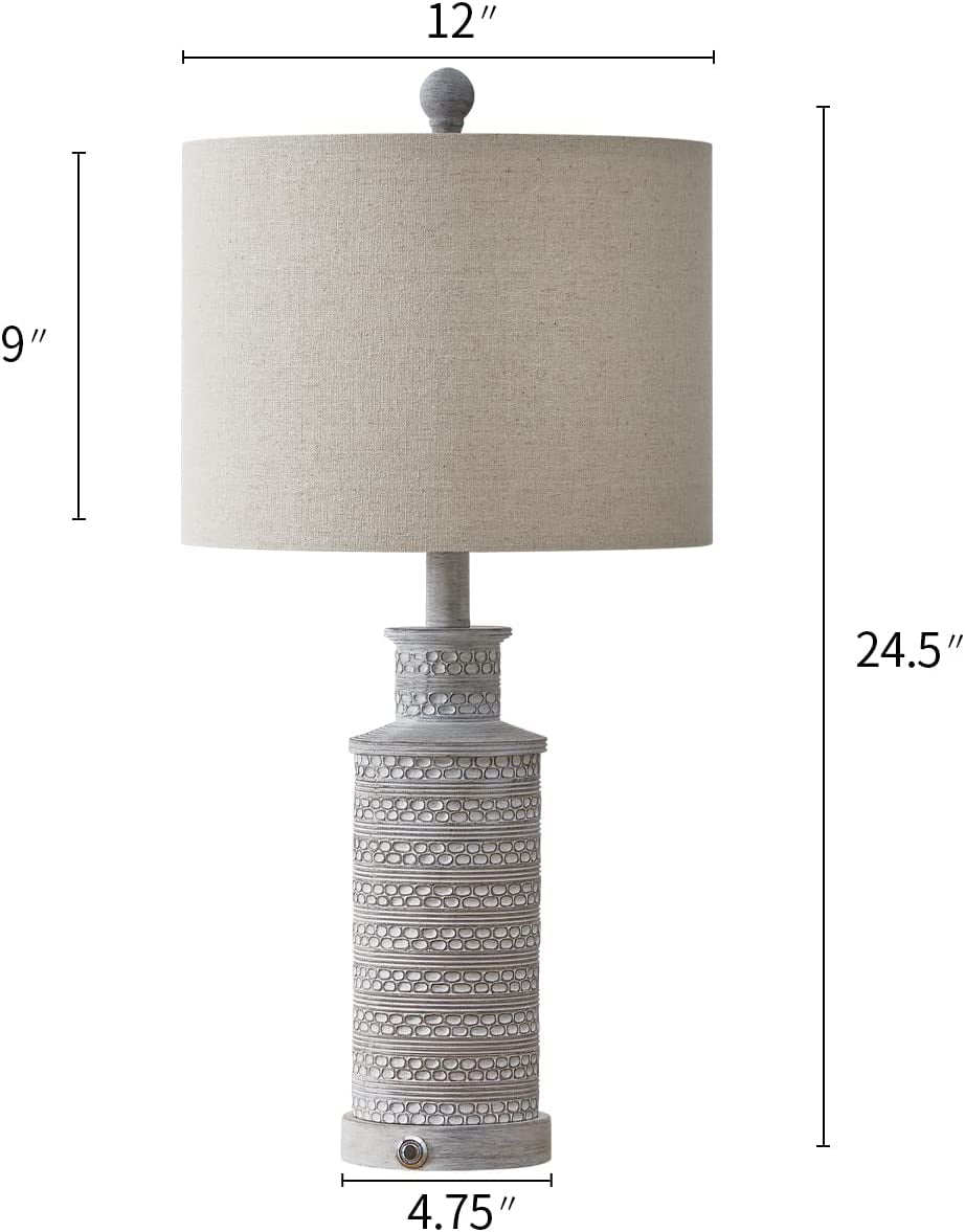 3-Way Dimmable Touch Control Table Lamp Set of 2 with Dual USB Charging Ports for Bedroom Living Room Vintage Rustic Farmhouse Traditional Nightstand Bedside Lamps(Bulbs Included)