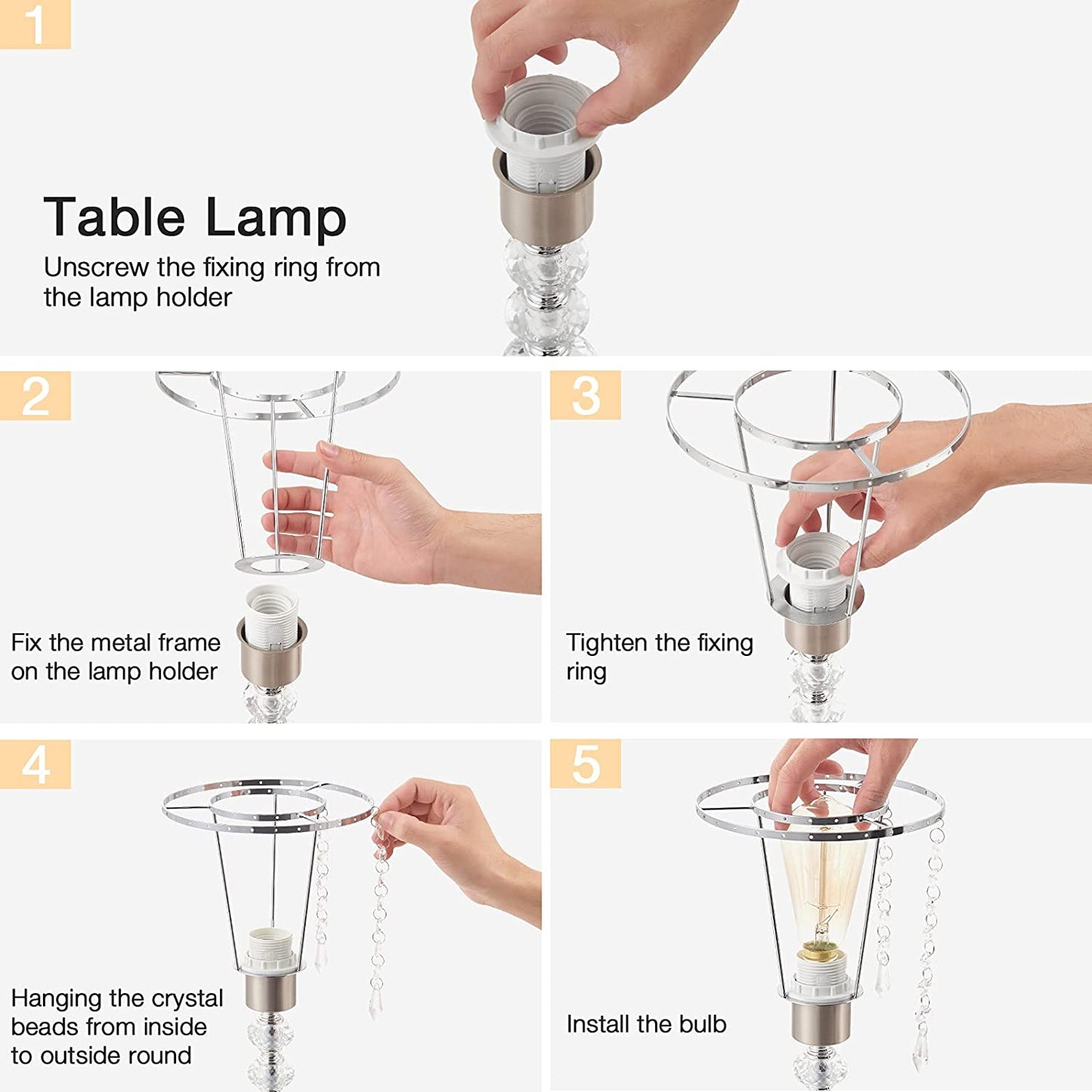 Crystal Table Bedside Lamp Touch Control, 3-Way Dimmable and Bulb Included,  Medium Nightstand Lamp with 2 USB Charging Ports, Decorative Tabletop Lamp for Bedroom, Living Room and Guest Room