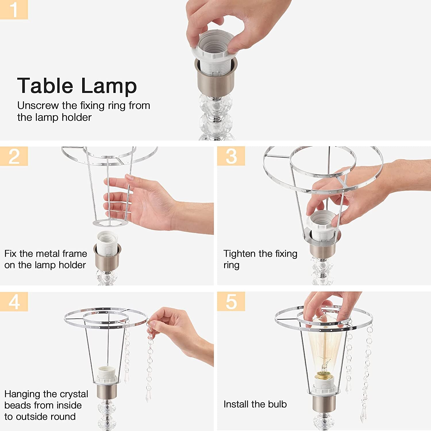 Crystal Table Bedside Lamp Touch Control, 3-Way Dimmable and Bulb Included,  Medium Nightstand Lamp with 2 USB Charging Ports, Decorative Tabletop Lamp for Bedroom, Living Room and Guest Room