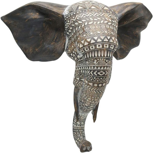 OTARTU African Elephant Wall Bust Sculpture 11" Tall Carved Noble Elephant Head Hanging Wall Decor Art Wooden Color (Elephant)
