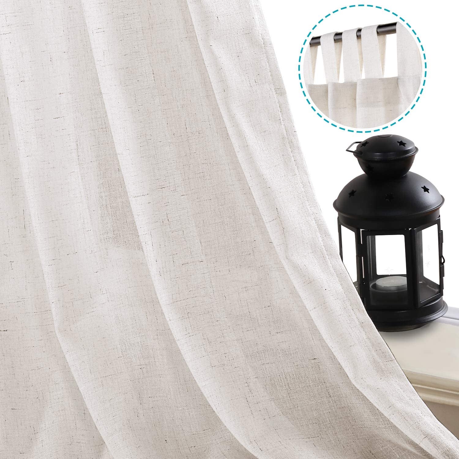 2 Pack Ultra Luxurious High Woven Linen Elegant Curtain Panels Light Reducing Privacy Panels Drapes, Tab Top Curtain Set, Extra Long 52X108-Inch, Natural
