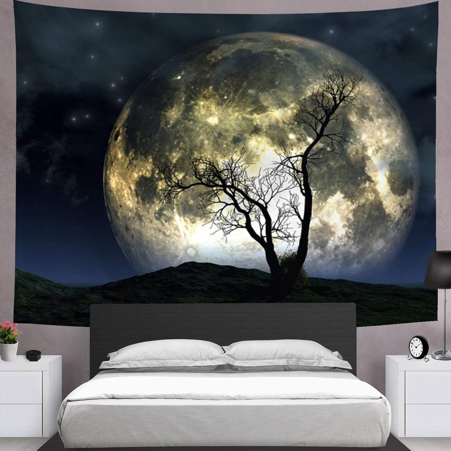 Moon Tapestry Galaxy Tapestry Tree Tapestry Starry Sky Tapestry Mystic Psychedelic Art Tapestry Wall Hanging for Home Decor(H51.2×W59.1 Inches)