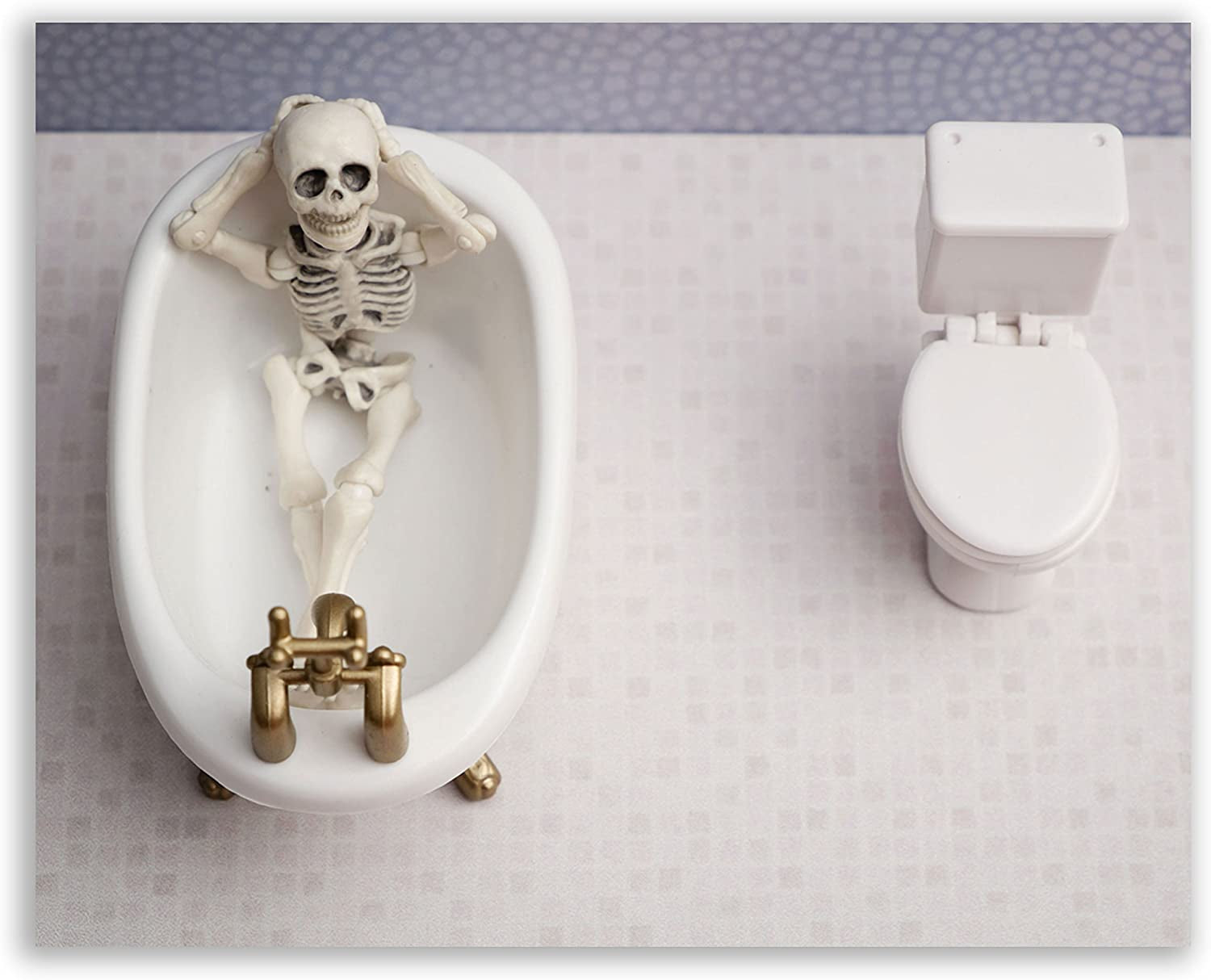 Skeleton Bathroom Prints - Skeleton Wall Art , Skeleton Bathroom Decor - Funny Bathroom Art, Funny Bathroom Decor Wall Art, Bathroom Halloween Decor, Hipster Gifts - Set of 4 (8X10) Unframed