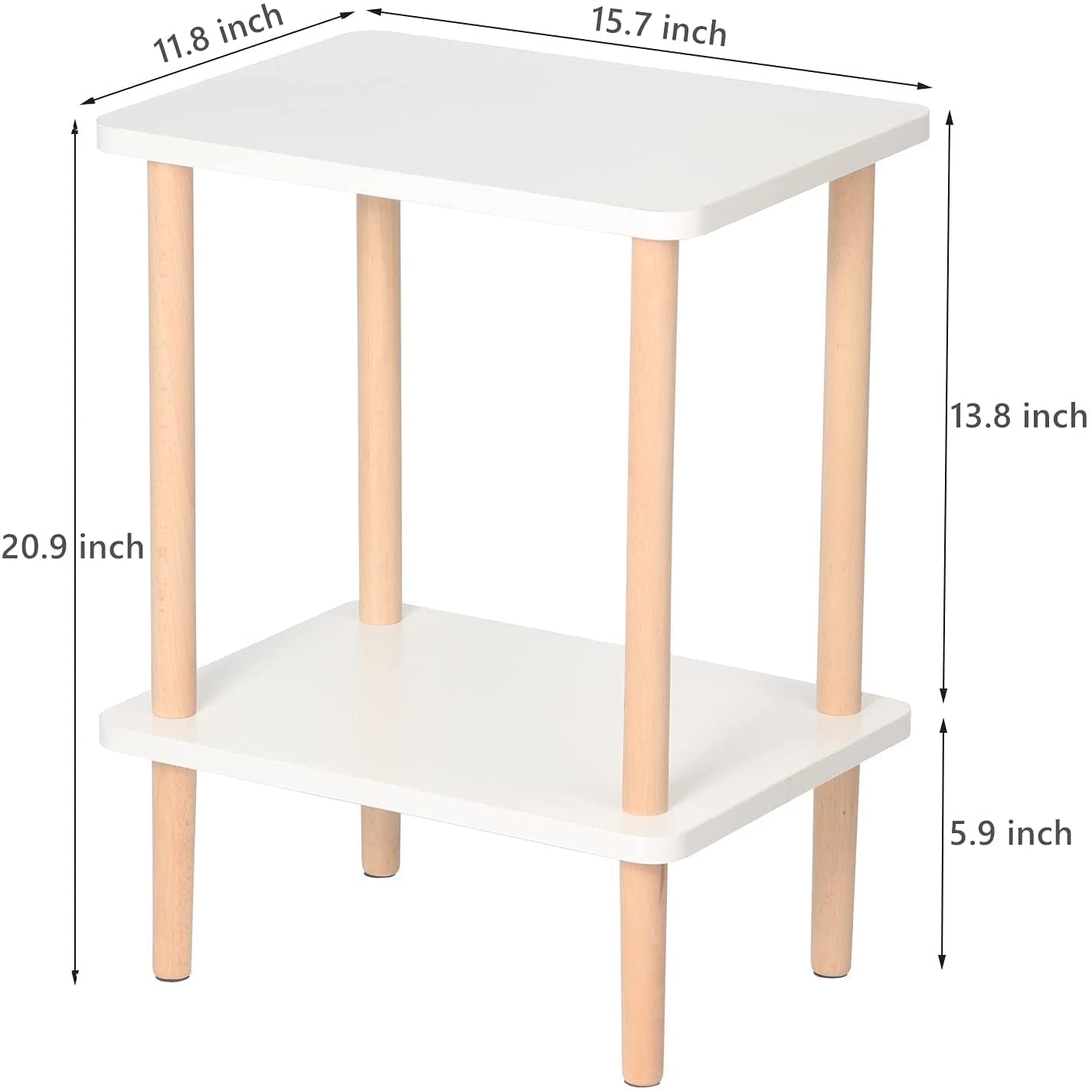 Side Tables Set of 2, Tall End Tables with Storage Rack, Wooden Nightstands Bedside Tables for Living Room Bedroom Office No-Tool Assembly (White).