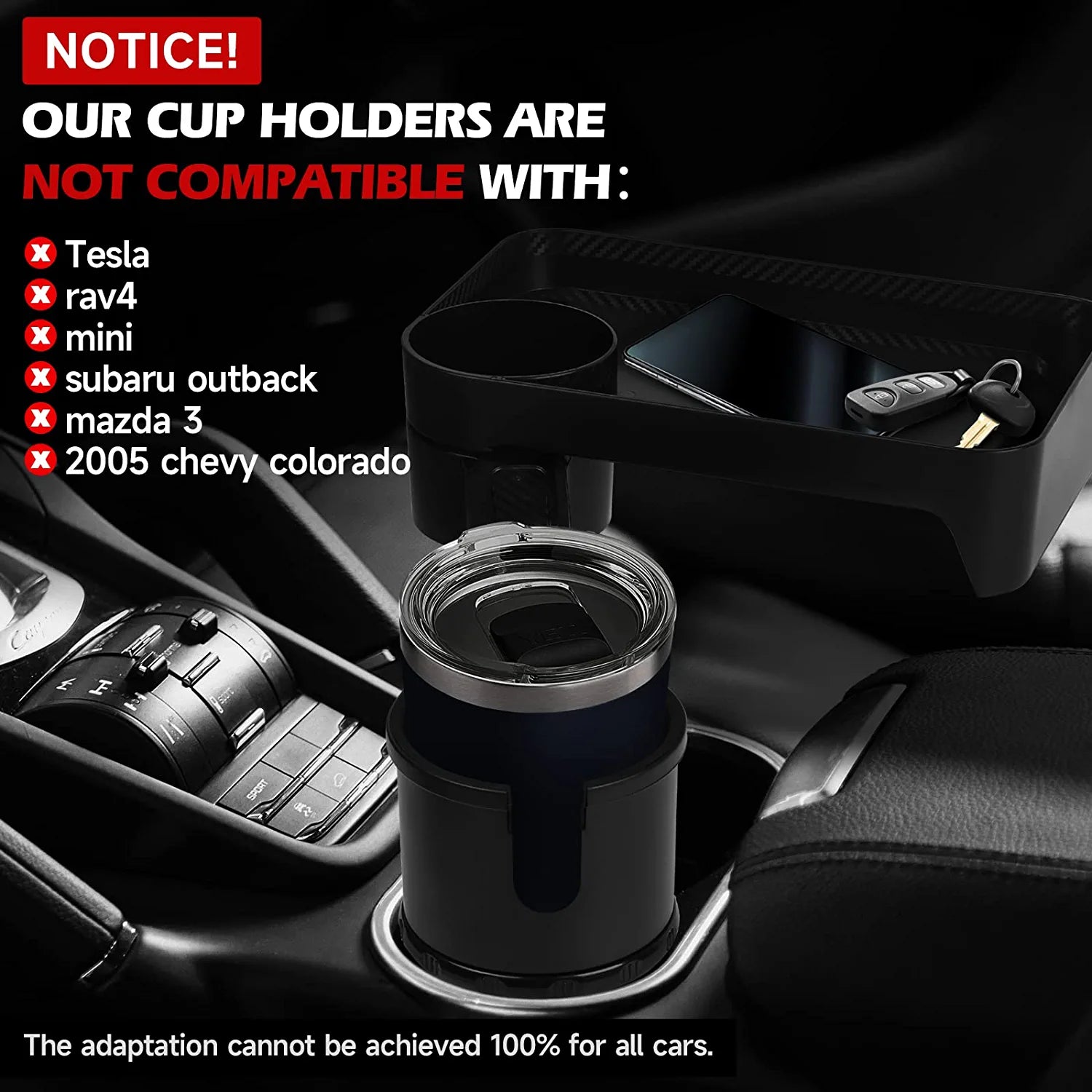 Car Cup Holder Expander Tray New Version  Multifunctional Automotive Cup Attachable Tray with 360°Rotation Detachable Tray Table Adjustable Base, Adapt 16-32Oz Cup/Bottles/Drink