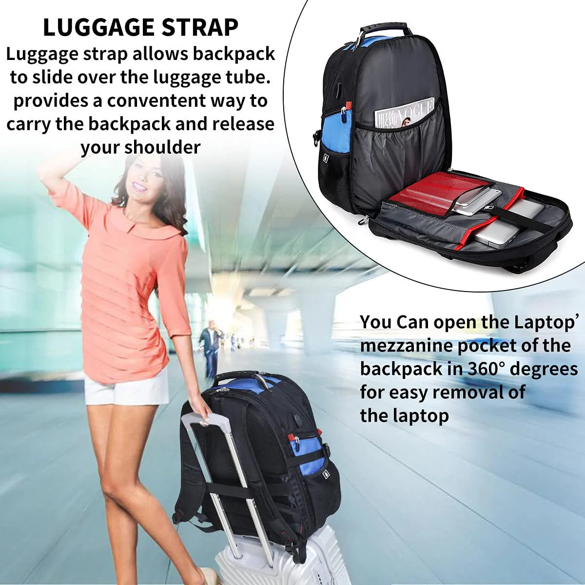 Extra Large 52L Travel Laptop Backpack with USB Charging Port Fit 17 Inch Laptops for Men Women