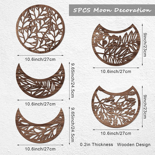 5 Pieces Moon Phase Wall Hanging Decor Moon Wall Art Decor Wooden Moon Wall Decoration Moon Phases Wall Art Decorative Nordic Moon Decor for Room Bar Ornament (Brown)