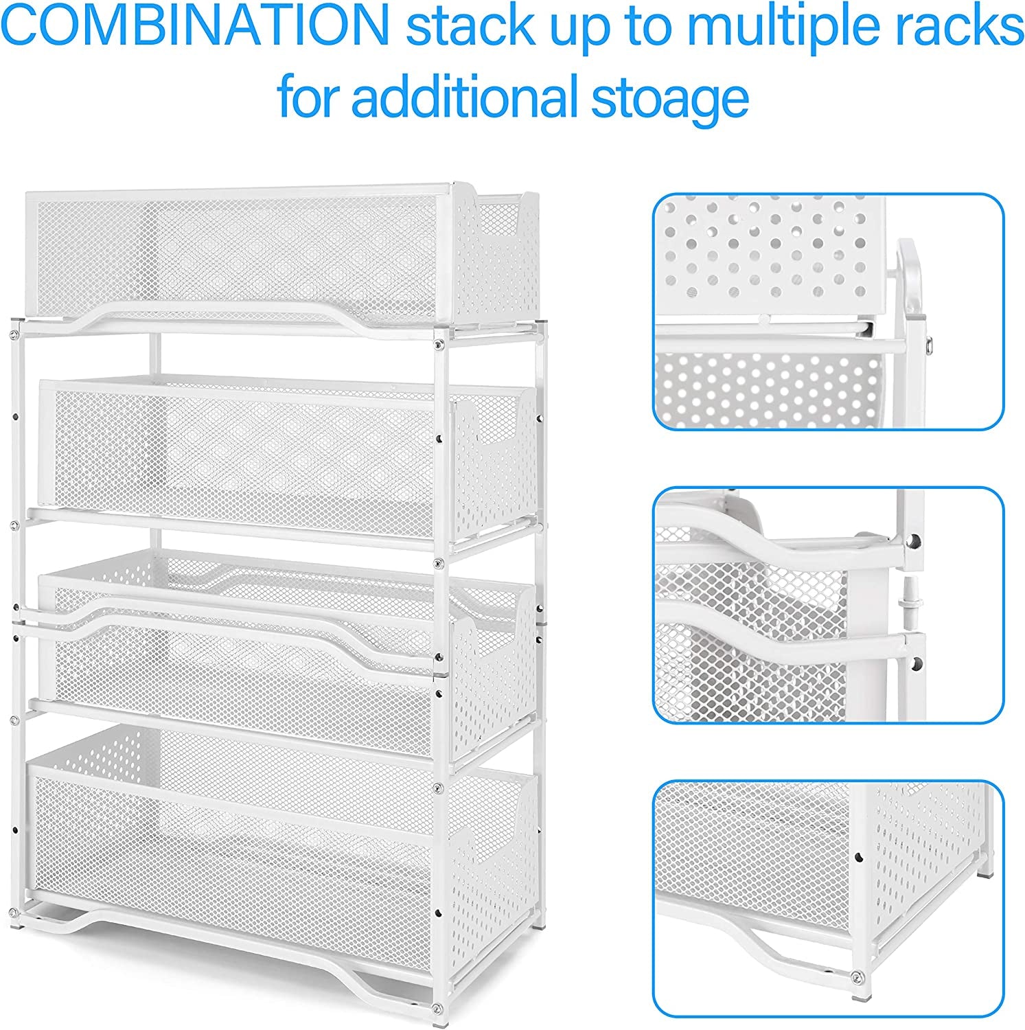 Stackable 2-Tier under Sink Cabinet Organizer with Sliding Storage Drawer, White