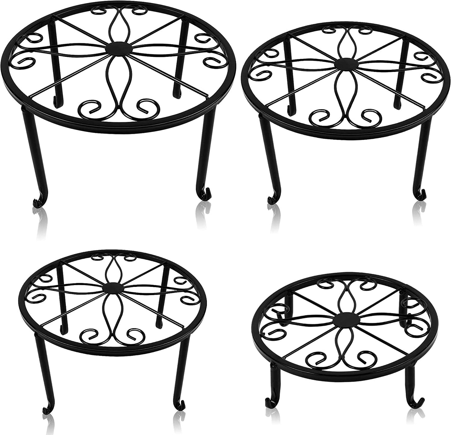 4 Pack Metal Plant Stands for Flower Pot, Heavy Duty Potted Holder, Indoor Outdoor Metal Rustproof Iron Garden Container round Supports Rack for Planter