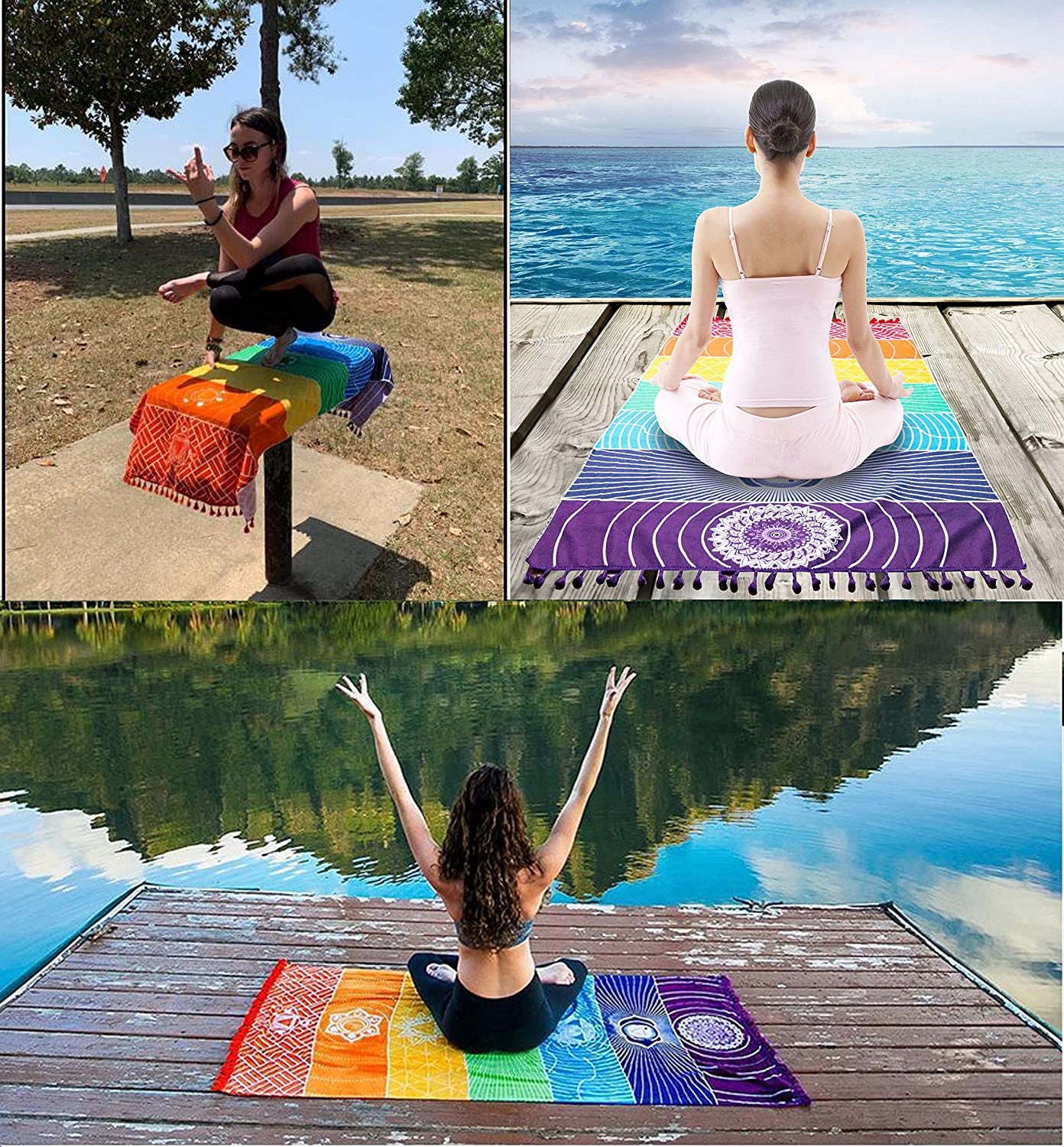 Chakra Yoga Mat Meditation Rug Beach Towels Sunscreen Shawl Spiritual Reiki Chakras Wall Tapestry Decor Boho Throw Blanket 59 In