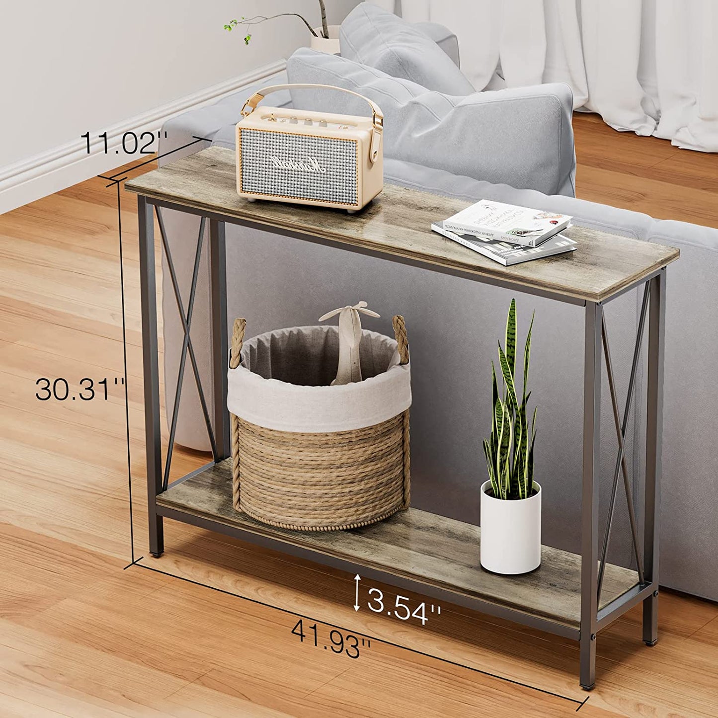 Console Table, Narrow Sofa Table with Shelves, 2 Tier Industrial Entryway Table W/Metal Frame for Hallway/Foyer/Corridor/Front Hall, 40 X 11.81 X 31.5 Inches -Greige and Black