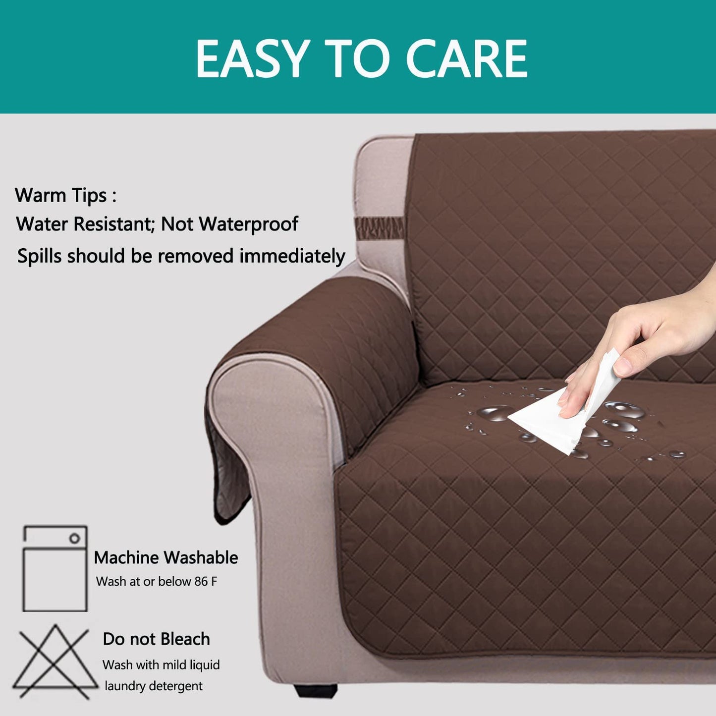 Sofa Cover Reversible Couch Cover for Dogs with Elastic Straps Water Resistant Furniture Protector for Pets Couch Cover for 3 Cushion Couch (Sofa, Coffee/Beige)