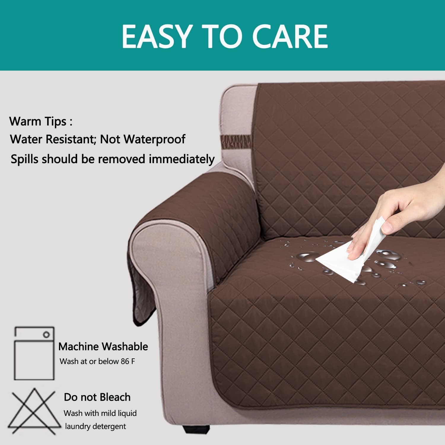 Sofa Cover Reversible Couch Cover for Dogs with Elastic Straps Water Resistant Furniture Protector for Pets Couch Cover for 3 Cushion Couch (Sofa, Coffee/Beige)