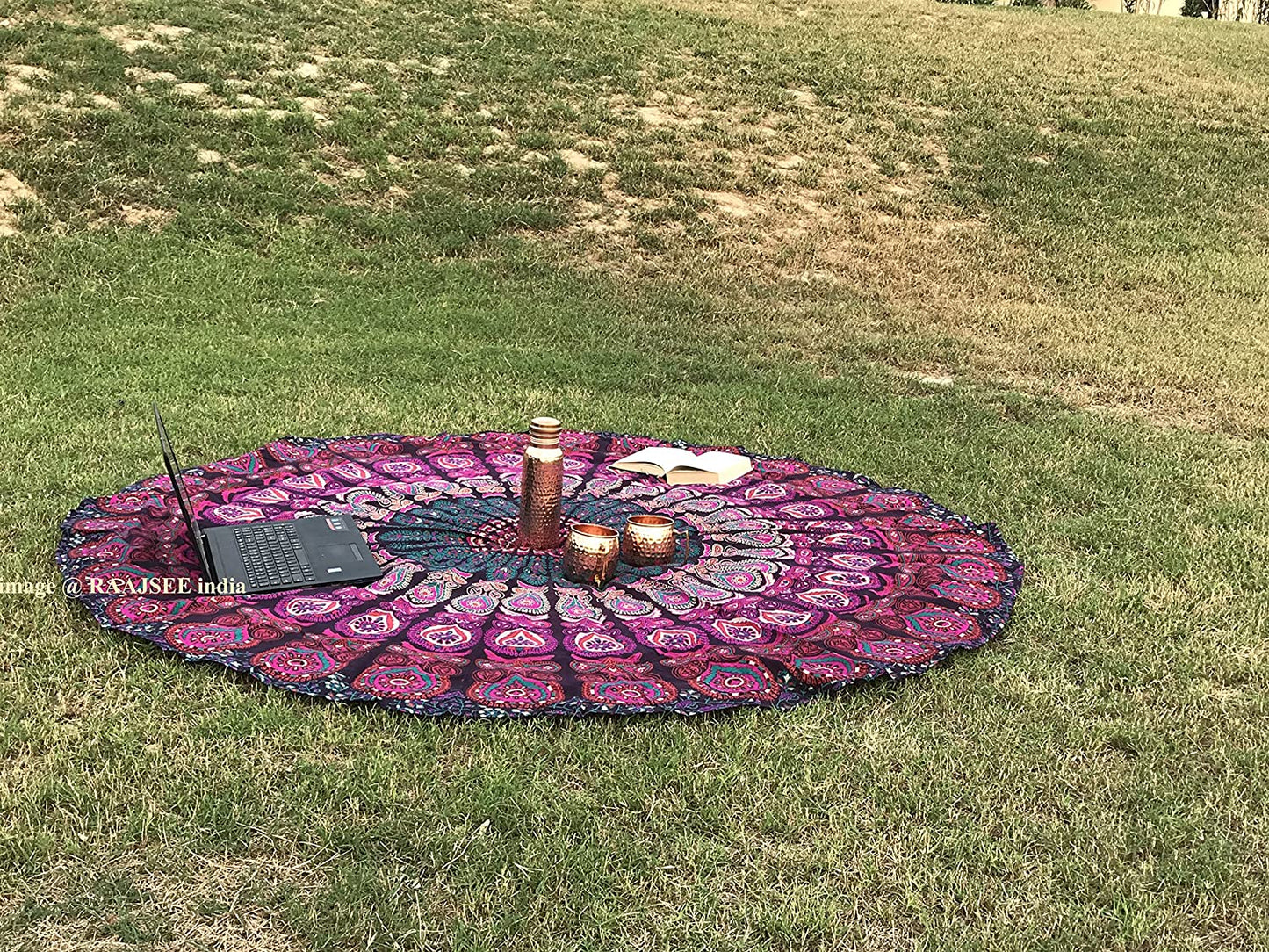 round Beach Tapestry Purple Mandala Throw/Boho Hippie Beach Blanket Roundie/Indian Cotton Bohemian Large round Table Cloth-Home Decor/Yoga Mat Meditation Picnic Rug 69 Inch