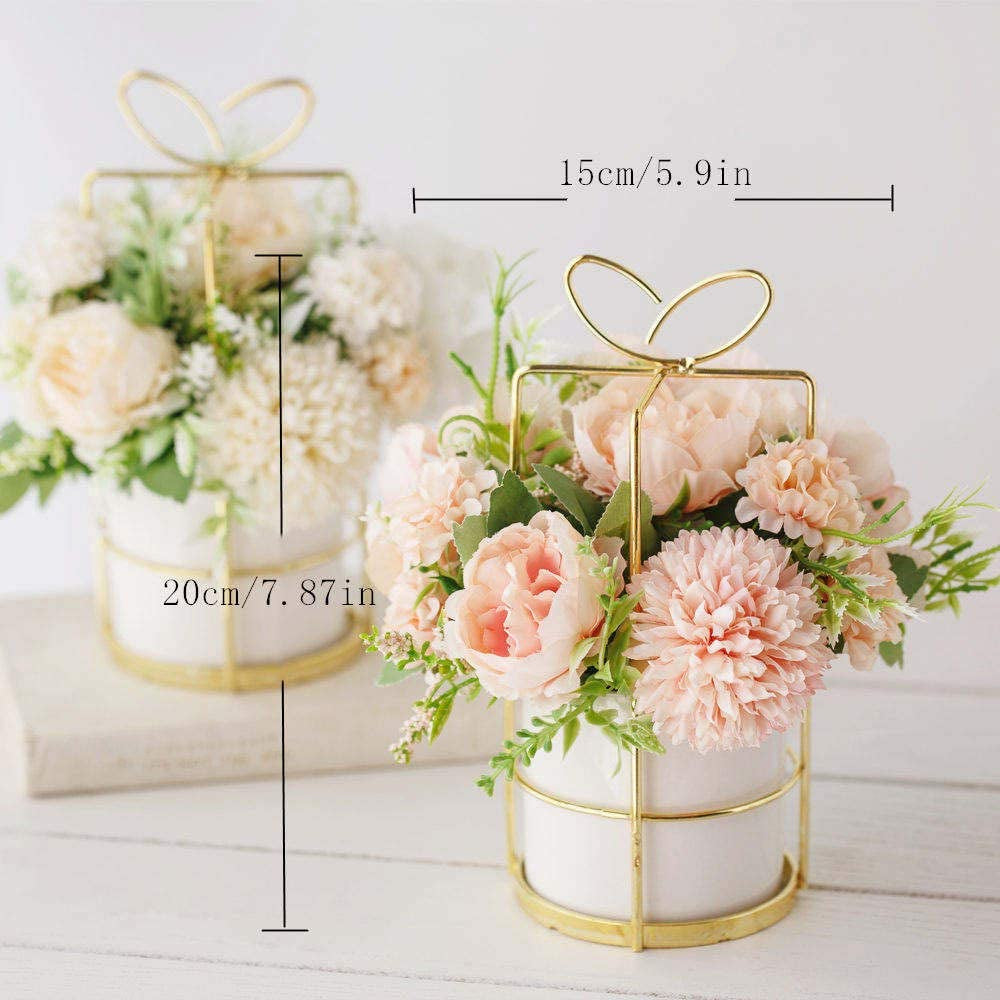 Artificial Flowers Fake Peony Silk Hydrangea Flower with Vase Flower Décor Arrangements for Wedding Decoration Table Centerpieces(Pink with Vase Set)