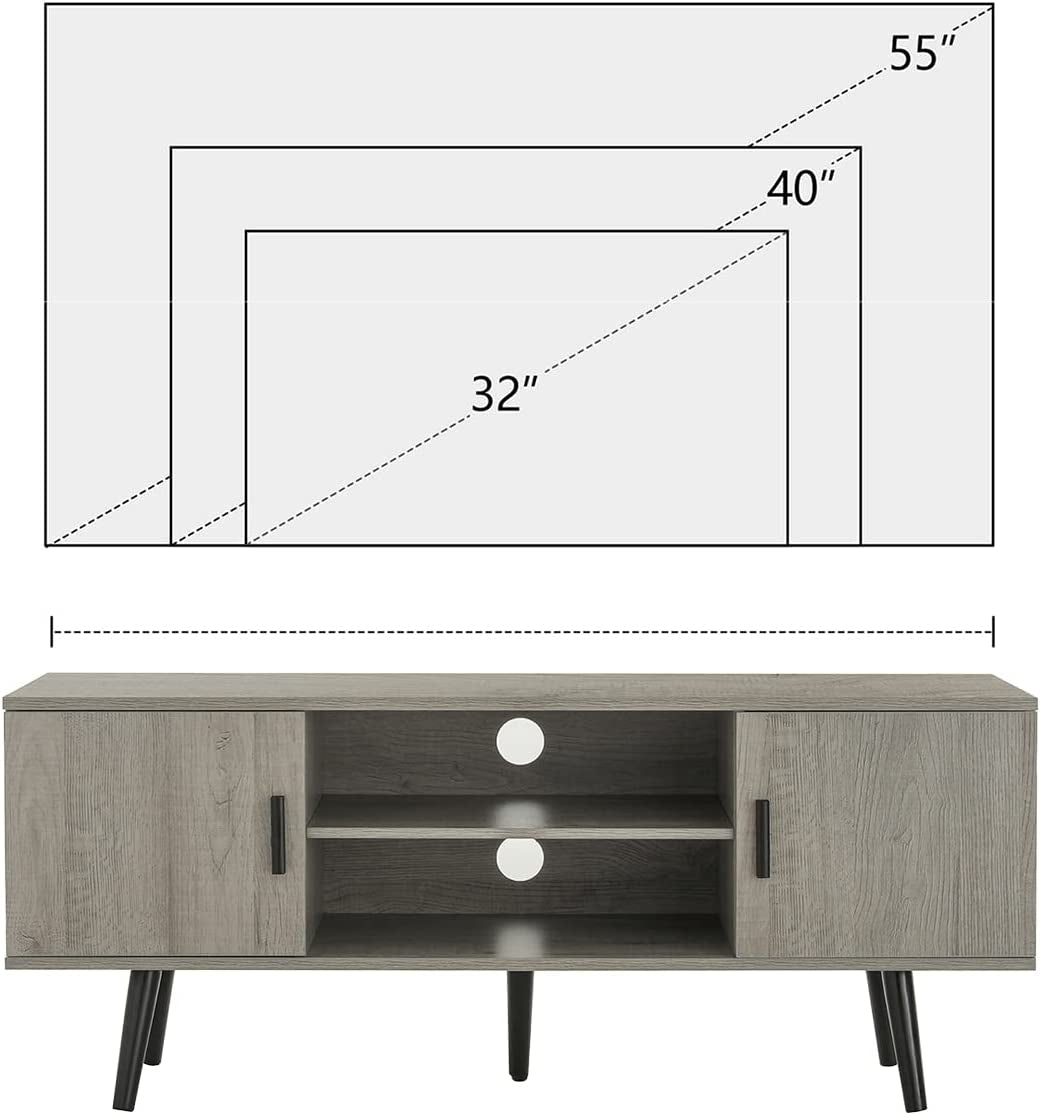 TV Stand for 55 Inch TV, Entertainment Center with Storage and Open Shelves, Mid Century TV Stand Table, Media Console for Living Room, Bedroom, Grey