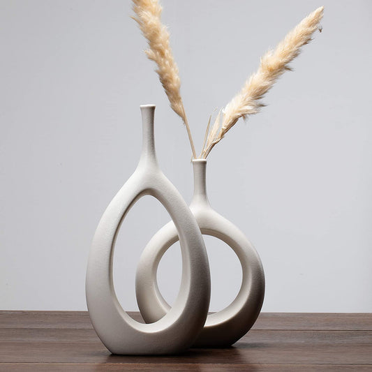 Ceramic Vase 2 Pack, White Modern Bud Vase, Ceramic Modern Vase Decor, Sculpture Decor, Fire Place Decoration, Mid Century Modern, Dia