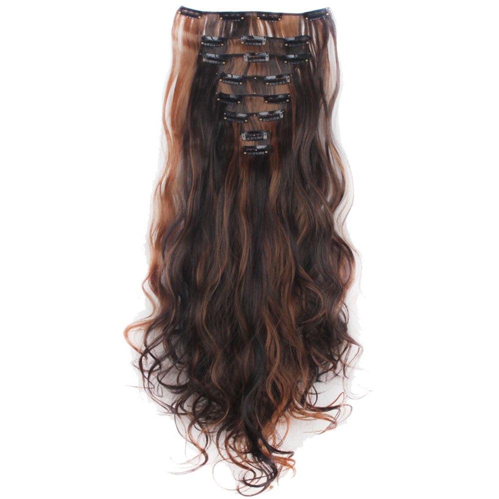17"-24" Curly Clip in Synthetic Hair Extensions, Style T8-C, Full Head 8 Pieces 18 Clips, 140G-145G