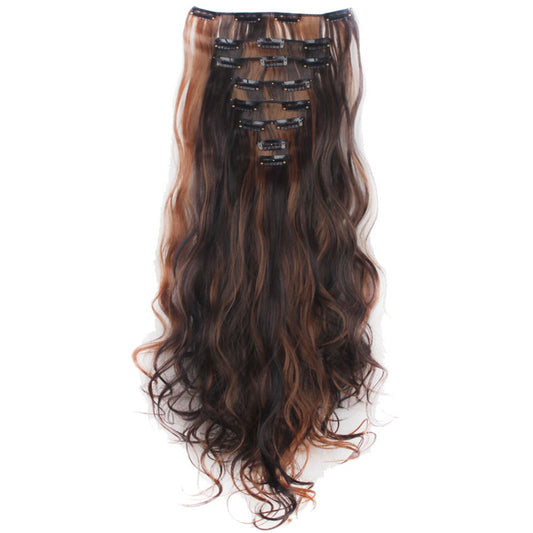 17"-24" Curly Clip in Synthetic Hair Extensions, Style T8-C, Full Head 8 Pieces 18 Clips, 140G-145G