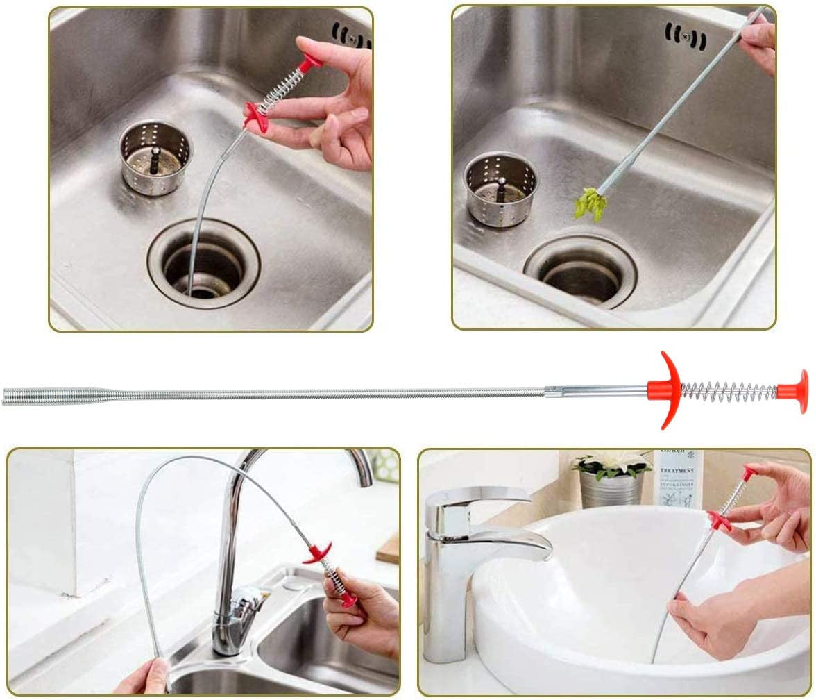 Drain Clog Remover, Hair Clog Remover, Sink Snake, Drain Cleaner Sticks, Snake Drain to Drain Hair Clog, Drain Hair Remover Tool for Sewer, Toilet, Kitchen Sink, Bathroom Tub (5 in 1)