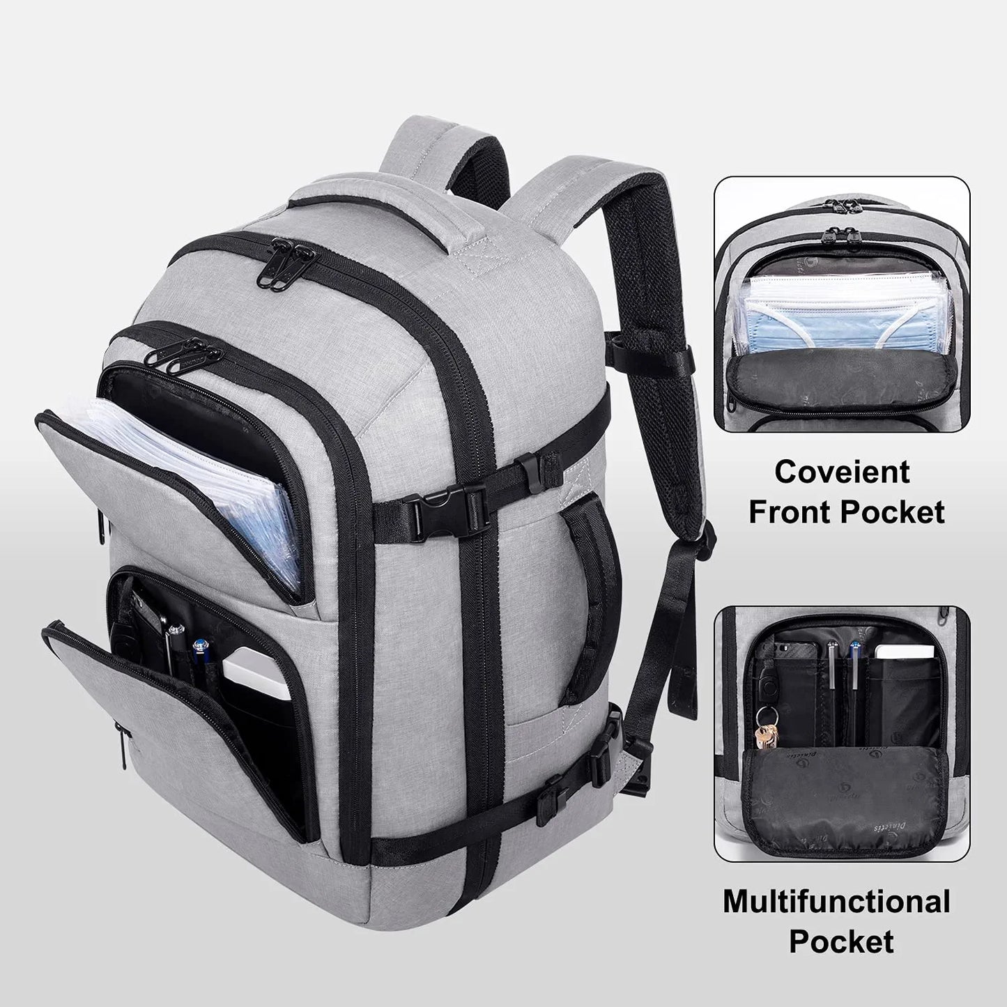 40L Travel Laptop Backpack for Men Women, Fit 17 Inch Notebook, Carry on Flight Approved Suitcase Backpack, Water Resistant Weekender Overnight Daypack, Grey