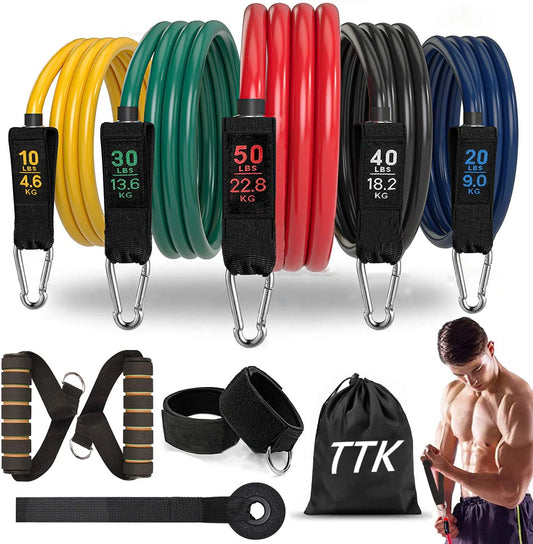 Resistance Bands Set, Exercise Bands,Workout Bands With,Handles for Women & Men, 5 Stackable Resistance Bands with Door Anchor, Ankle Straps, Resistance Band,Yoga,Fitness Training up To150Bl