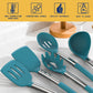 Silicone Cooking Utensil Set,  Non-Stick Kitchen Utensil 24 Pcs Cooking Utensils Set, Heat Resistant Cookware, Silicone Kitchen Tools Gift with Stainless Steel Handle (Blue-24Pcs）
