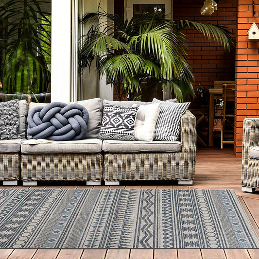 Bohemian Easy Cleaning for Patio Rugs,Deck Rugs,Balcony Rugs Indoor/Outdoor Area Rug 5' X 7' Cream
