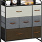 Dresser with 7 Drawers, Tall Dresser with Wood Top, 3-Tier Dresser Changeable Fabric Dresser Organizer Unit for Bedroom/Living Room/Closets，Multicolor