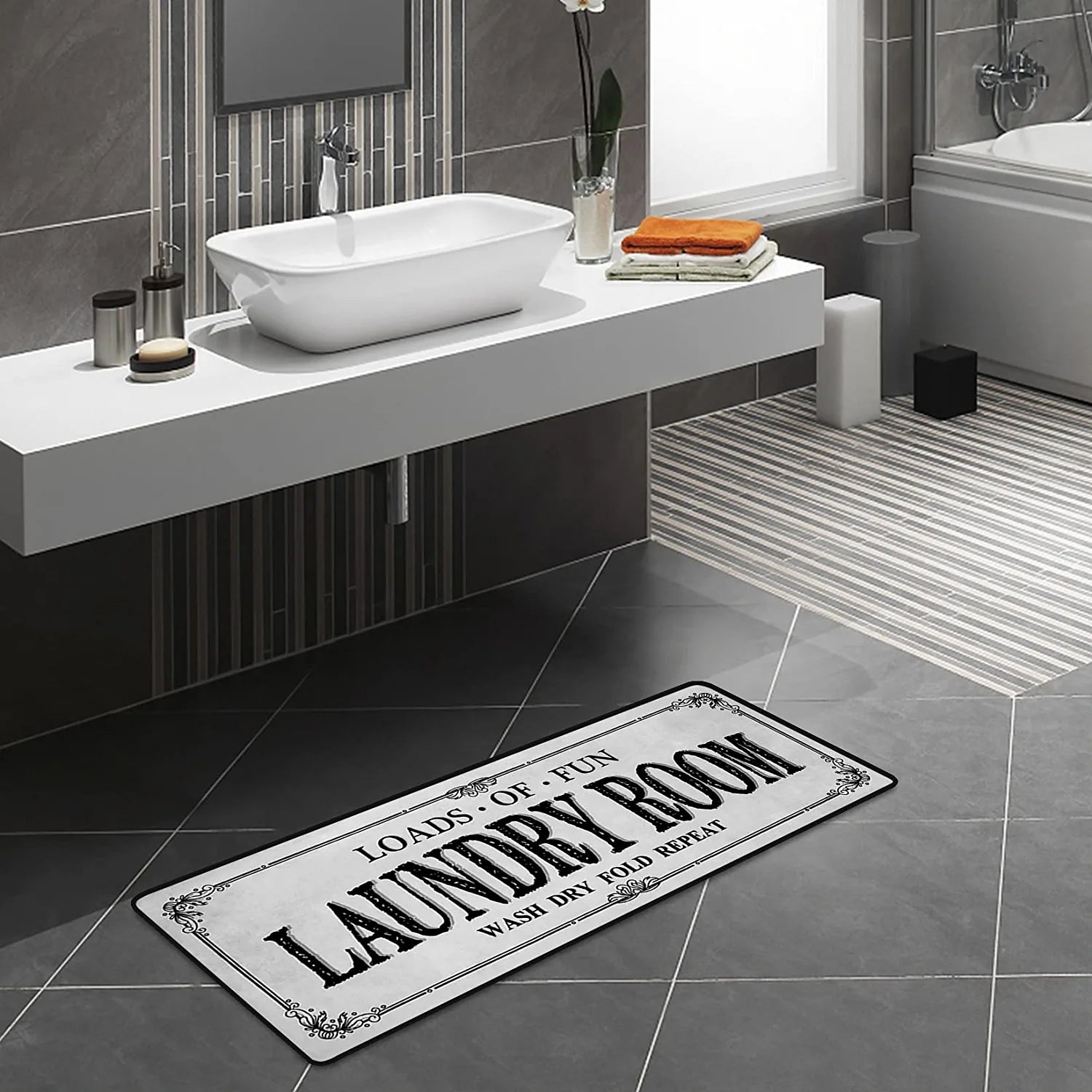 Laundry Room Rug Runner Non Slip Laundry Mats Mudroom Runner Farmhouse Kitchen Floor Mat Bathroom Laundry Room Decor Accessories( Grey, 20 X 47 Inch )