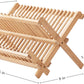 Dish Rack,Bamboo Folding 2-Tier Collapsible Drainer Dish Drying Rack with Utensils Flatware Holder Set (Dish Rack with Utensil Holder)