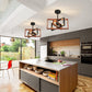 3 Light Rotatable Ceiling Lights Industrial Farmhouse Semi Flush Mount Ceiling Light Fixture with Adjustable Framework Black Metal and Wood for Hallway Living Room Bedroom Kitchen Entryway