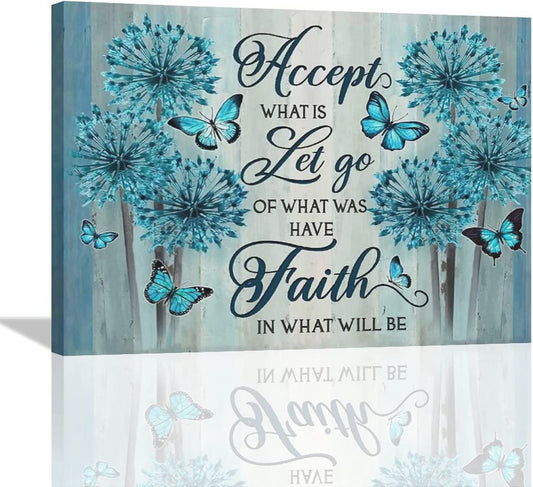 Bathroom Dandelion Wall Art Butterfly Dandelion Motivational Quotes Pictures Paintings Canvas Prints Framed Modern Artwork Home Decor for Office Living Room Bedroom Bathroom Kitchen 16"X12"