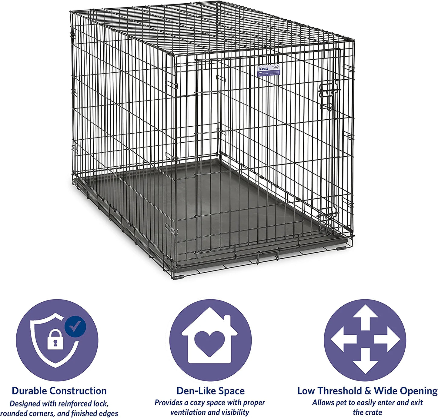 Newly Enhanced Single & Double Door Icrate Dog Crate, Includes Leak-Proof Pan, Floor Protecting Feet, Divider Panel & New Patented Features