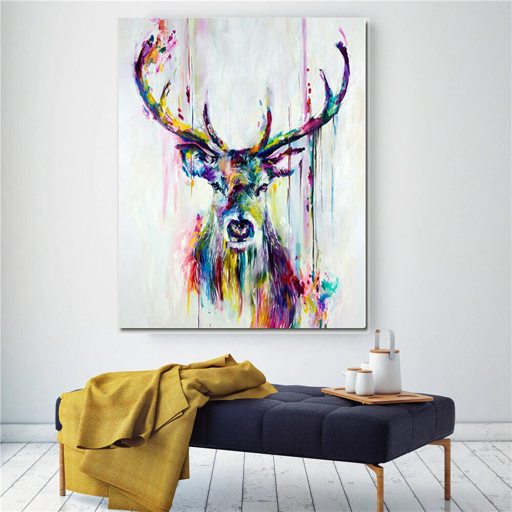 Rainbow Color Deer Animal Oil Painting Canvas Wall Art Living Room Home Décor