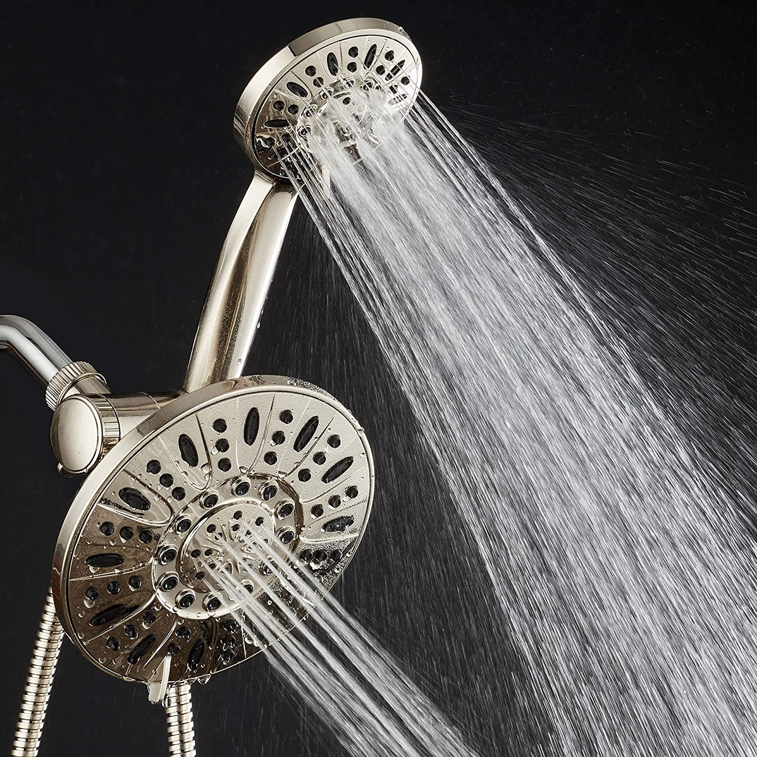 Aquadance 7" Premium High Pressure 3-Way Rainfall Combo with Stainless Steel Hose – Enjoy Luxurious 6-Setting Rain Shower Head and Hand Held Shower Separately or Together – Brushed Nickel Finish