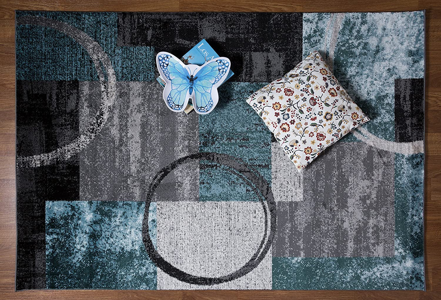 Contemporary Abstract Circle Design Soft Indoor Area Rug 5'3" X 7'3" Gray